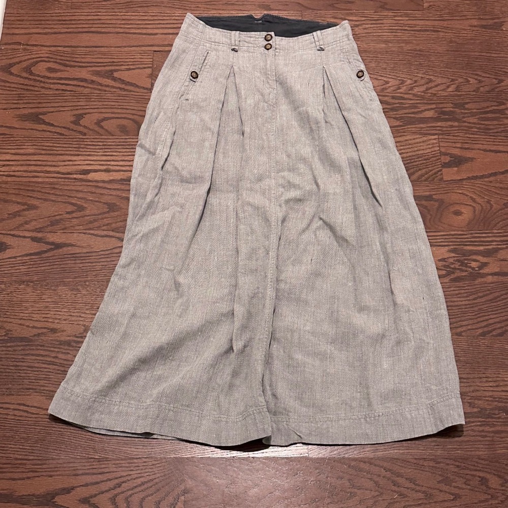 Poetry Grey Linen Cotton Wool Pleated Maxi Skirt Size US 4 Pockets A-Line VE13